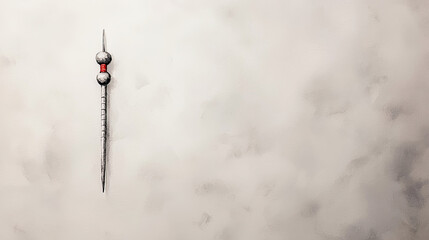 Illustration of a stylized vertical pin with two metal spheres and red thread on a neutral background Generated with AI
