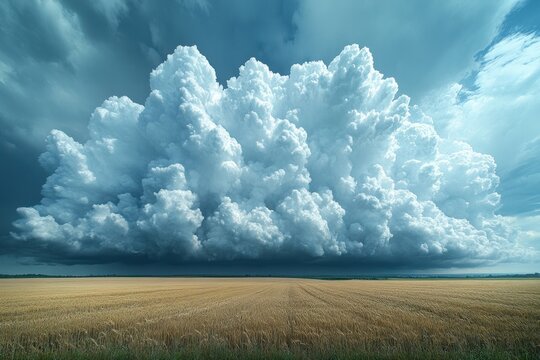 Dark gray clouds moving over vast green field