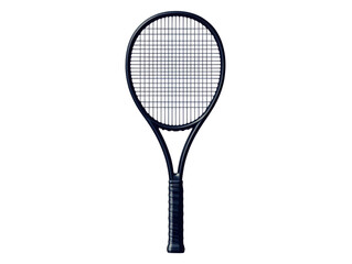A tennis racket is shown in a black and white photo