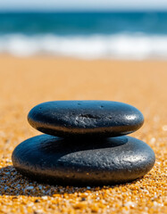 Black pebble stand for product ads - minimalist natural texture meets modern luxury branding