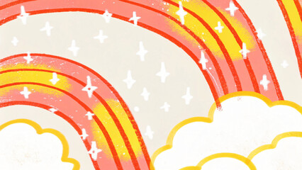 Radiant Rainbow Arch with Sparkling Stars and Fluffy Clouds Illustration for Uplifting and Positive Designs