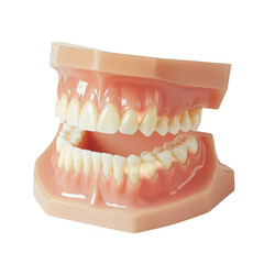 Realistic dental model showing upper and lower jaw teeth with gums and transparent background isolated on transparent background