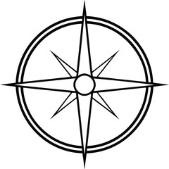 Compass Rose Icon: A classic compass rose illustration, showcasing the four cardinal directions in a minimalist, two-tone design, symbolizing navigation and exploration.
