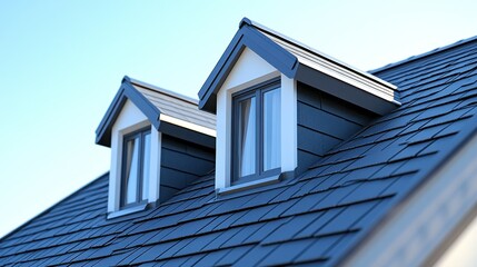 Close-up of two rooftop dormer windows