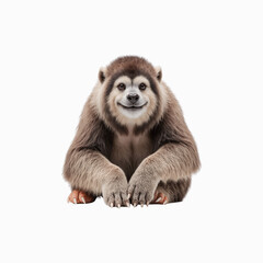 Fototapeta premium Smiling Monkey-Bear hybrid: A whimsical, anthropomorphic animal, a charming hybrid between a monkey and a bear, sits and smiles warmly. 