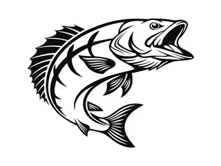 Fototapeta premium Fish silhouette vector art icon isolated on white, vector illustration. Sea fish silhouette vector illustration on a white background