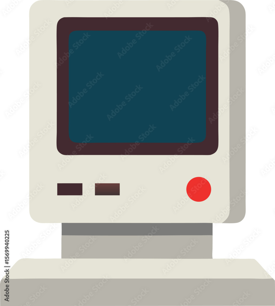 Poster vintage computer icon: a retro computer monitor stands as an iconic symbol of the digital age, exudi