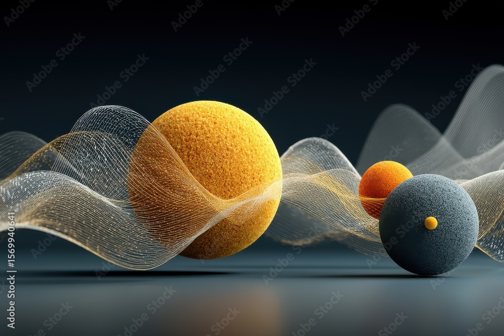 Aufkleber abstract spheres with flowing waves representing quantum entanglement and science