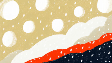 Winter Landscape with Snow, Clouds, and Hills in a Textured Illustration Style for Backgrounds