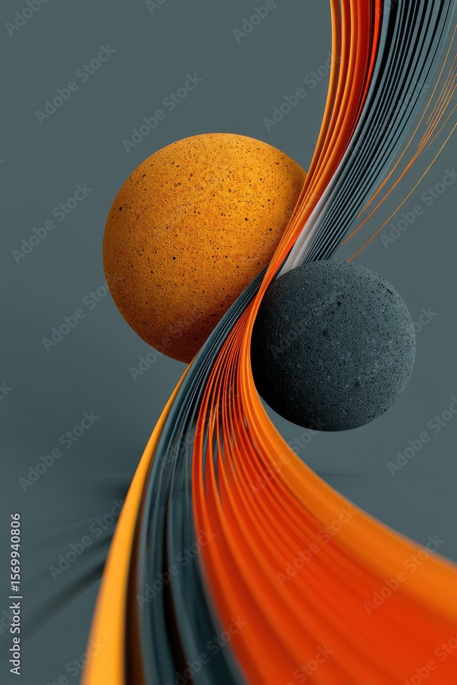 Poster abstract composition with vibrant spheres and smooth flowing shapes in harmony