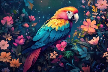 Obraz premium Colorful Parrot, colorful parrot displaying vivid green, red, and blue plumage