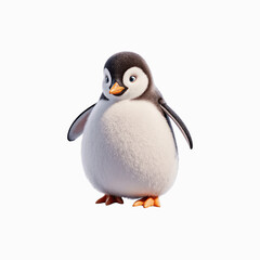 Fototapeta premium Adorable Penguin Portrait: a cute, young penguin stands against a clean backdrop, exuding charm and innocence. Its playful presence and endearing features capture the essence of Antarctic wildlife.