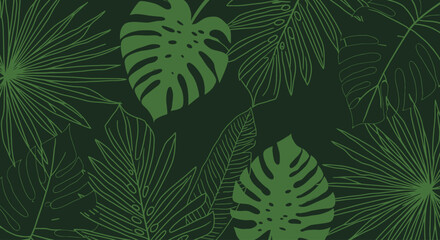 Flat Tropical Foliage Pattern Seamless Vector Illustration for Prints