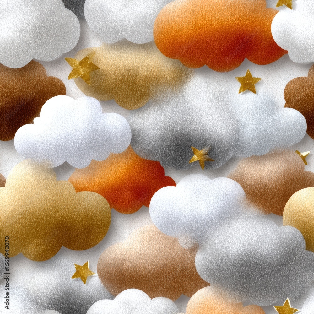 Poster this design features a seamless watercolor pattern of clouds and stars with whimsical details in a l