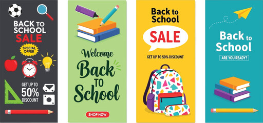 Back to school sale banner template design for social media post and promotion with discount offer vector