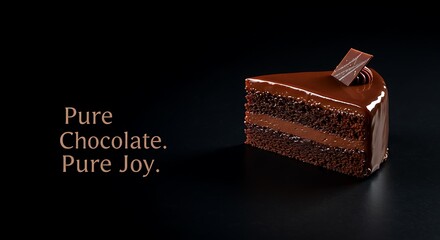 Rich chocolate cake slice on dark background with elegant presentation  