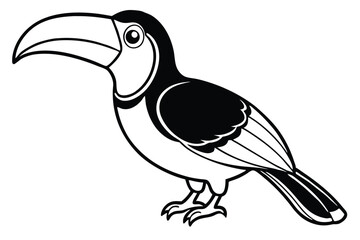 Obraz premium Cartoon Toucan Black and White Outline Bird with Large Beak Illustration