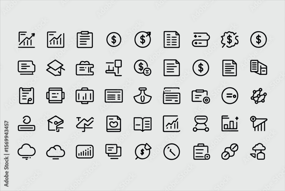 Aufkleber collection of modern outline icons representing business finance analytics data management technolog