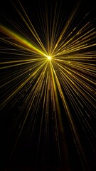 Abstract golden light burst on black background