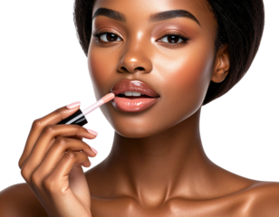 woman applying lip gloss, beauty fashion, transparent background 