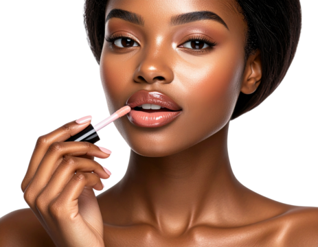 woman applying lip gloss, beauty fashion, transparent background  - Powered by Adobe