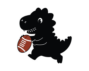 Cute Dinosaur Silhouette Carrying a Football, A playful silhouette of a cartoon dinosaur holding a brown football.