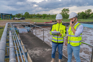 Environmental engineers work at wastewater treatment plants,Water supply engineering working at...