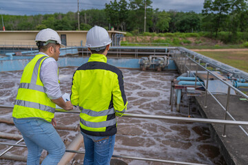 Environmental engineers work at wastewater treatment plants,Water supply engineering working at...