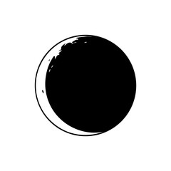 Black and white illustration of a lunar phase, crescent shape visible