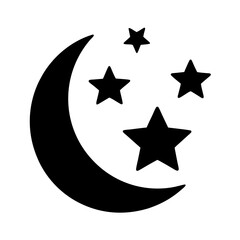 Crescent Moon and Stars Black and White Icon Graphic Illustration