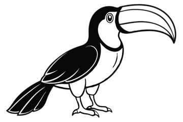 Striking Black and White Toucan Illustration with Exaggerated Beak, Isolated Image