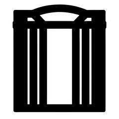 Black silhouette of wooden crate with handle, empty inside and simple structure