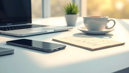 Modern Office Desk with Laptop and Smartphone