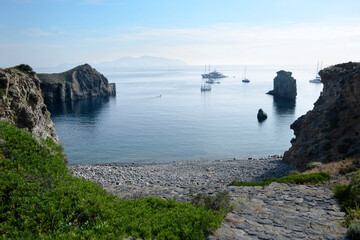 Panarea cala junco beach. Aeolian island. Sicily mediterranean sea, Italy. Sicilia, summer.