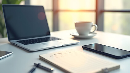 Modern Office Desk with Laptop and Smartphone