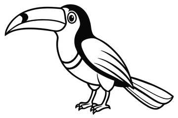 Stylized Black and White Toucan Illustration Standing Tall, Featuring Bold Outlines and Clean Design