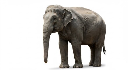 Fototapeta premium Elefant steht ruhig sanft beleuchtet weiss. AI Generated