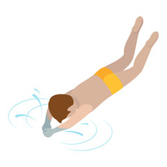 3D Isometric Flat  Set of Children Snorkeling. Item 5