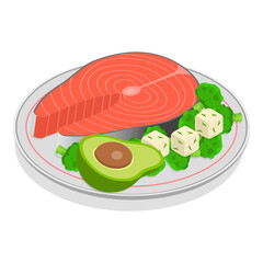 3D Isometric Flat  Illustration of Healthy Plate. Item 7