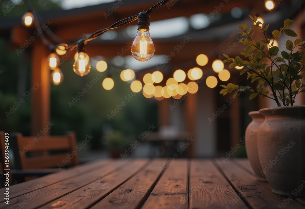 Poster cozy patio adorned with string lights creating a warm ambiance