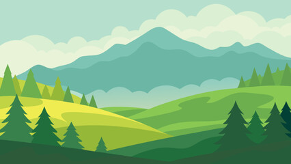 Tranquil Green Mountain Landscape with Rolling Hills © amenagraphics