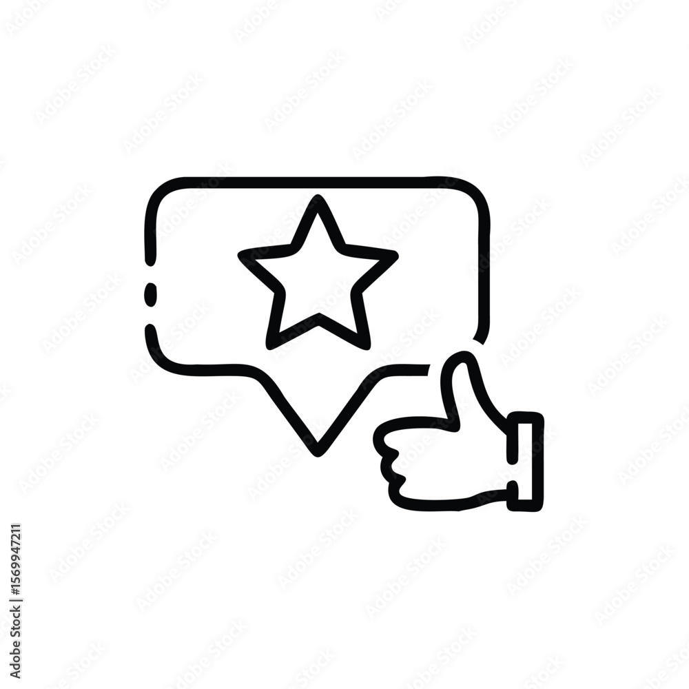 Poster outline a star inside a speech bubble with a thumbs up gesture on like