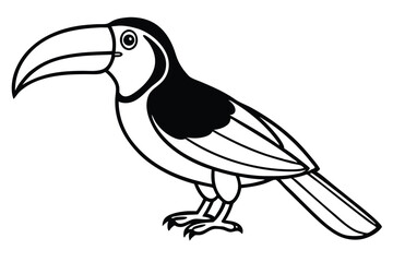 Black and White Line Art Illustration of a Standing Toucan with Large Beak