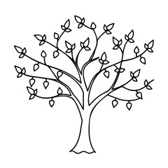 Outline tree with leaves on simple nature art branch branches