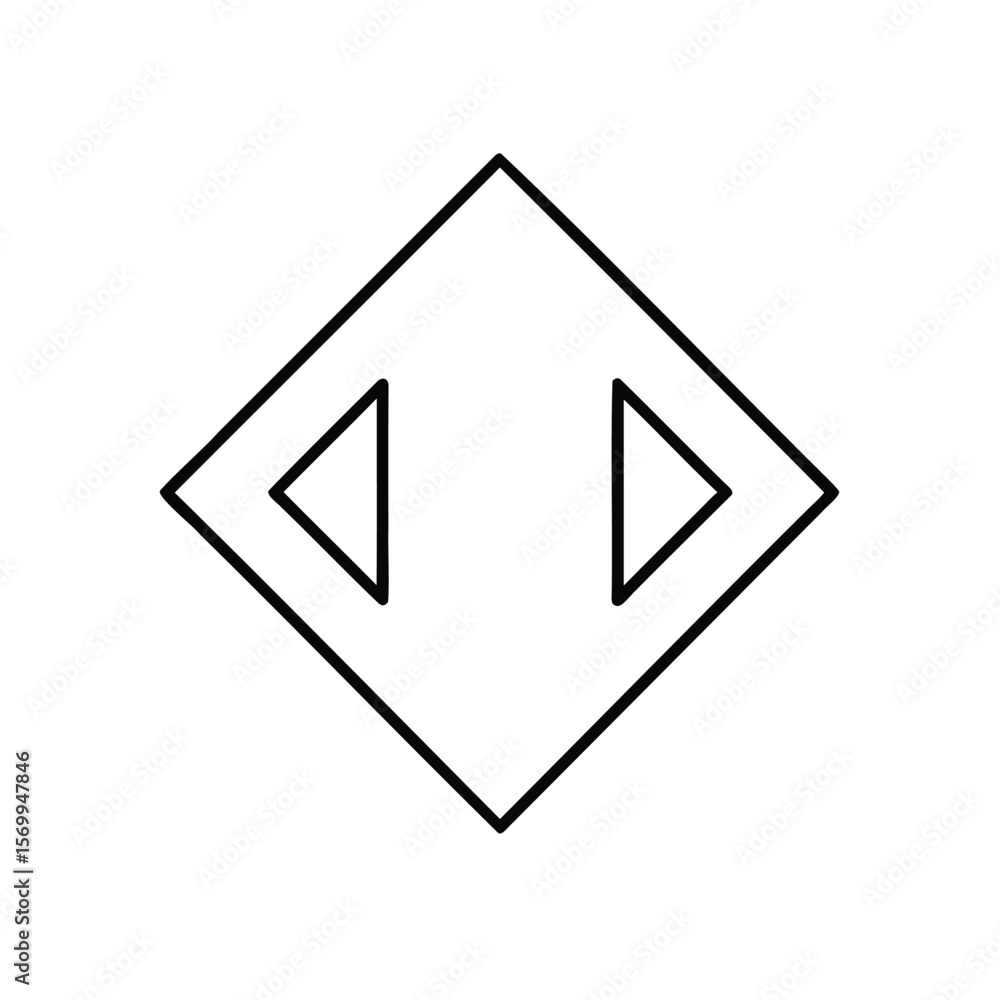 Poster outline diamond shape with two inward-pointing triangle arrows on vector