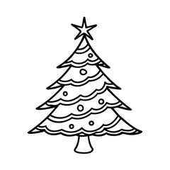 Outline Christmas tree with star decorative circles on holiday ornament