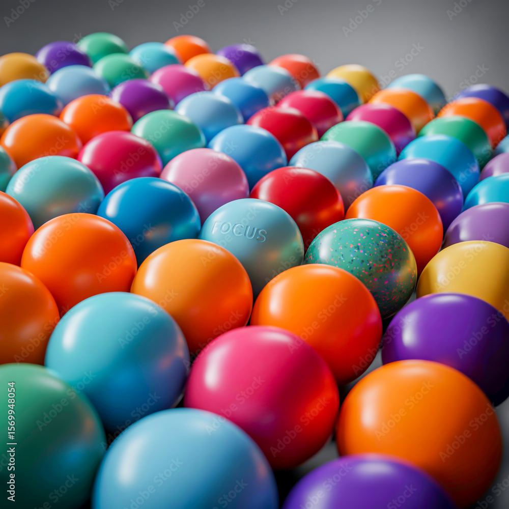 Poster a close-up macro photograph of colorful matte balls arranged in a dense pattern