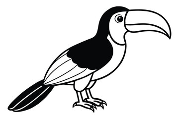 Cartoon Toucan Black and White Illustration of a Tropical Bird with Big Beak