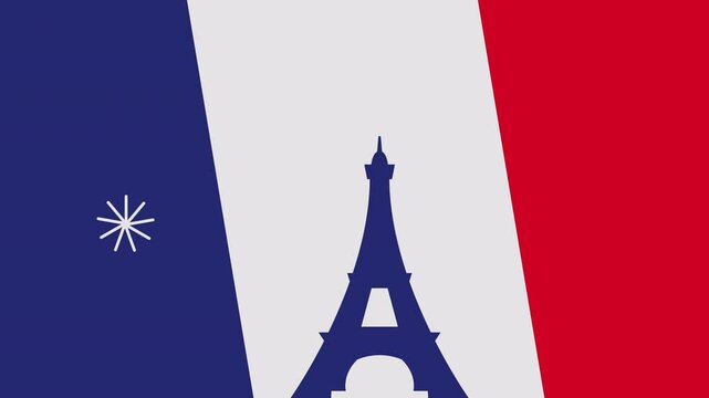 Eiffel Tower With French Flag Colors Background Animation. 4k Animation