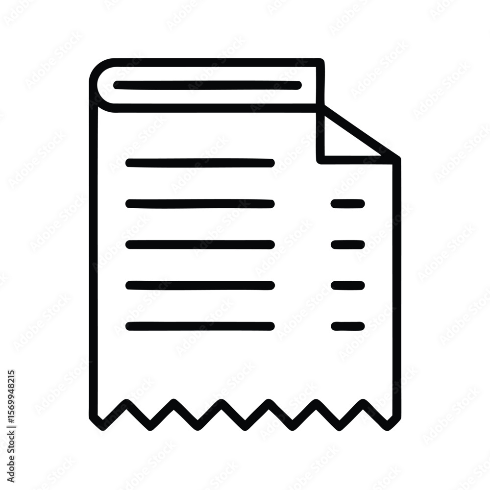 Poster receipt icon with horizontal lines zig zag edge on bill document